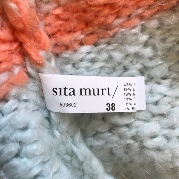 Anthropologie Sita Murt Cardigan Sweater Womens 38 Medium Cream Gray Stripe Knit - Picture 6 of 11